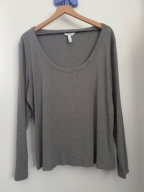 Spanx 3X Rib Long Sleeve Tee Grey Scoop Neck Minimal Office Work